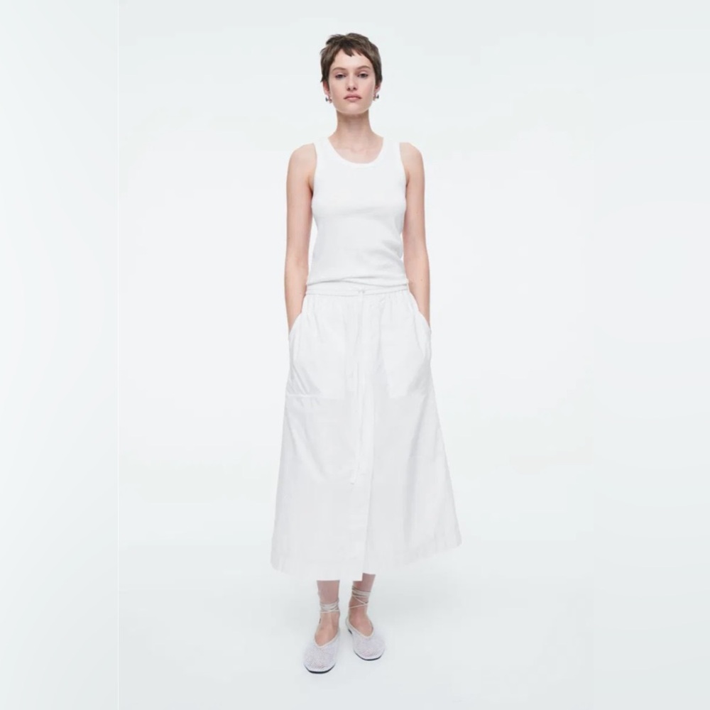 COS Drawstring Cotton Midi Skirt in White